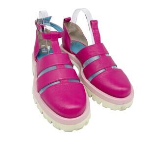Valentina Rangoni Women's Fernanda Rosina Parm Pink Leather Platform Sandals 10M